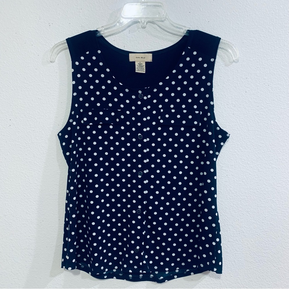 Dana Buchman Dark Blue Polka Dot Sleeveless Blouse, tank top
